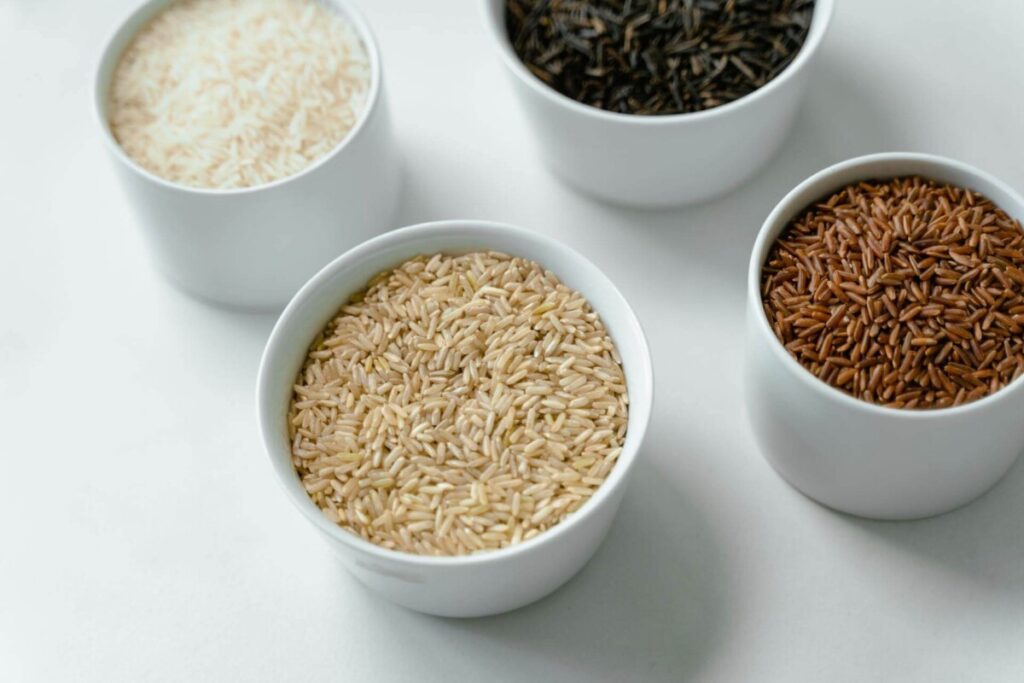 Multiple South Indian rice varieties on display at Dhandapani Rice Mundy